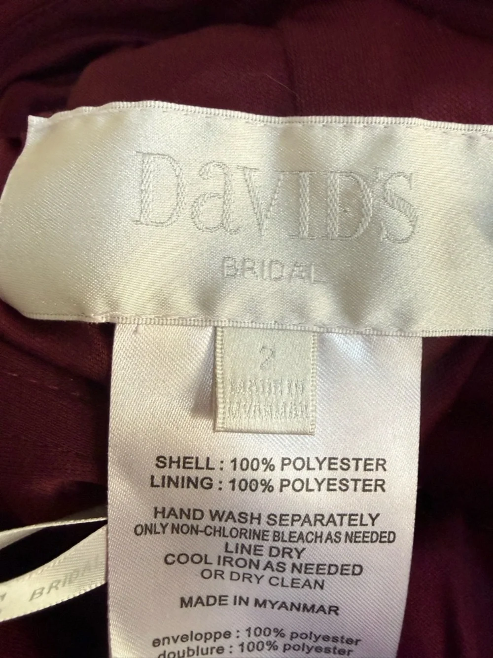NWT David’s Bridal Off-Shoulder Evening Gown in Wine! Size 2! NEW! - Picture 12 of 15
